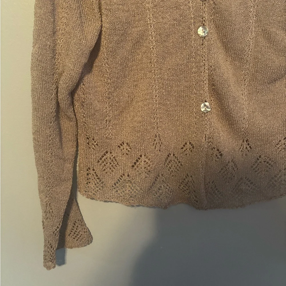 Vintage Cottagecore Bohemian Prairie Rayon Tan Long Sleeve Cardigan Medium - Picture 5 of 8